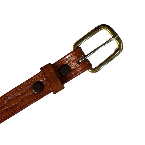 2 Vintage 70s Thin Brown Leather Beaded Belts Size 36” main image 2